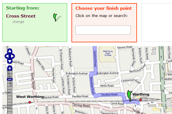 Choosing a Start or Finish in journey planner